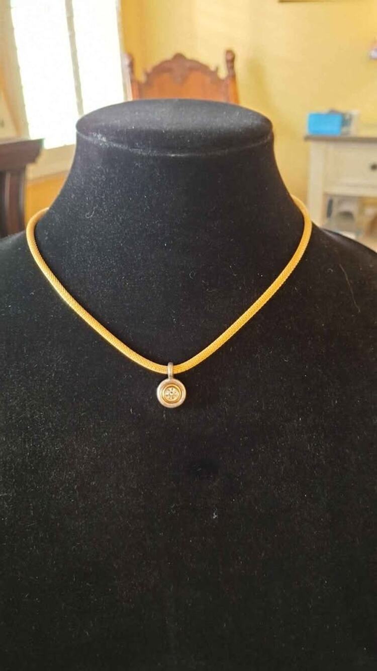 Gold Tone Mesh Chain Necklace with Round Pendant